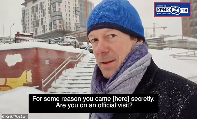 In footage of the incident, you can hear how envoy Nigel Casey accuses the Russian men of 'intimidation' and a 'gross violation' of the rights of diplomats.  The Russian troll is heard suggesting that the diplomat is 'secretly' in the region