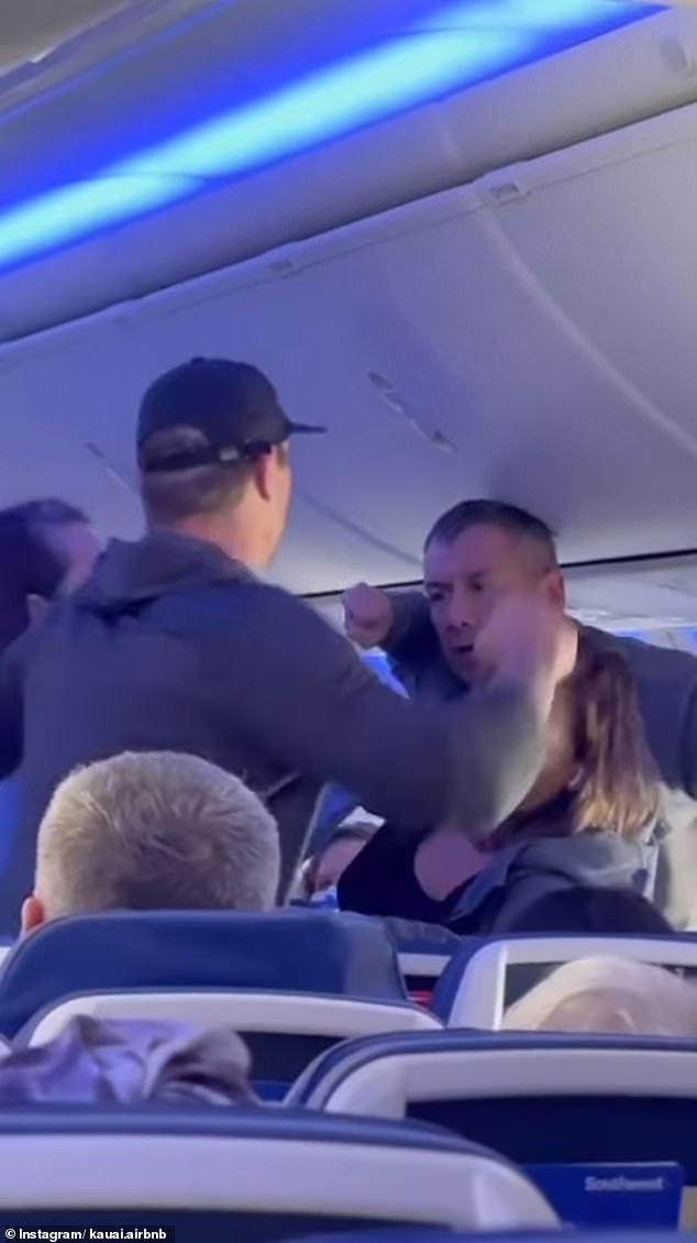 Shocking footage captured the moment two men got into a mid-air fistfight on a Southwest Airlines flight to Hawaii