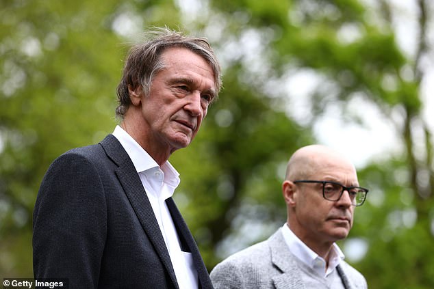 Manchester United investor Sir Jim Ratcliffe (L) attended the Munich Air Disaster memorial service on Tuesday, accompanied by sporting director Sir Dave Brailsford (R)