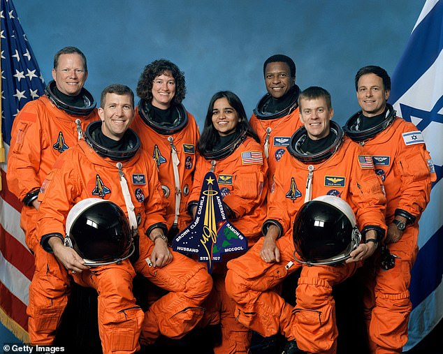 (L-R) David Brown, Rick Husband, Laurel Clark, Kalpana Chawla, Michael Anderson, William McCool and Ilan Ramon died in the 2003 Space Shuttle Colombia disaster