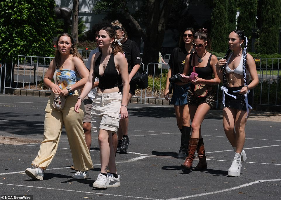 revelers arrive at the 2024 St Jerome's Laneway Festival at The Park at Flemington in Melbourne