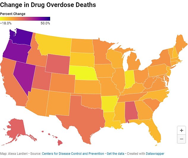 Every state saw an increase in drug overdose deaths over the past year