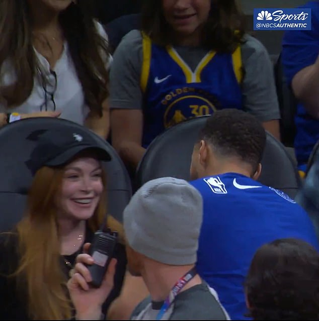 Warriors OG Stephen Curry said hello to Hollywood star Lindsay Lohan before losing to Atlanta