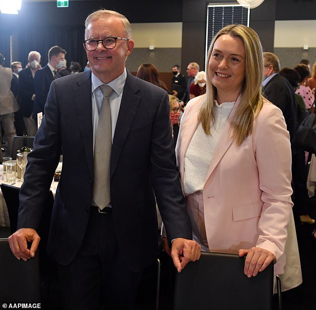 Mr Albanese and Jodie (above) shared the news of their Valentine's Day engagement on Thursday morning