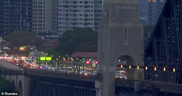 Two lanes are closed on the Sydney Harbor Bridge due to a police operation (pictured)