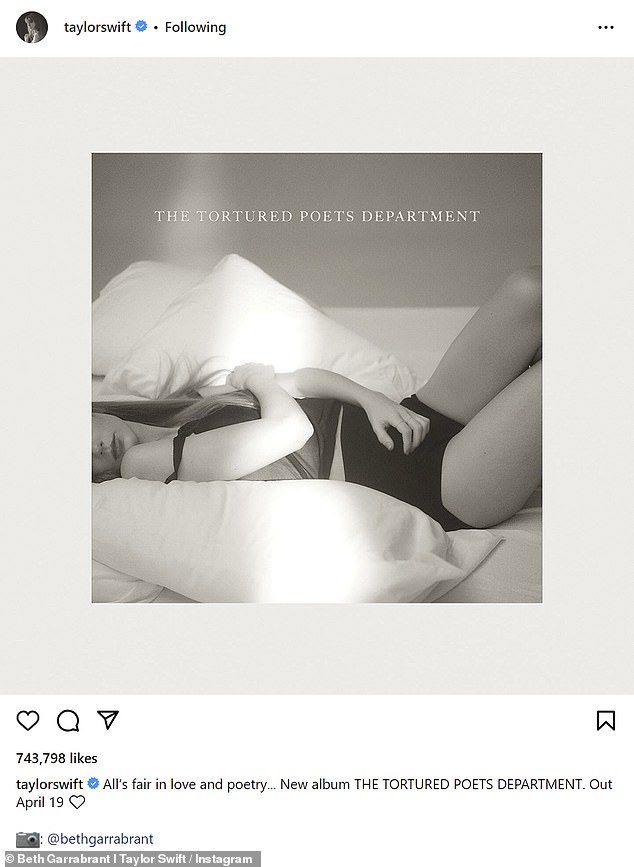 She shared the spicy cover of the album titled The Tortured Poet's Department