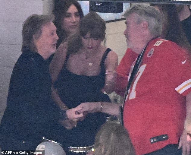 The Super Bowl in Las Vegas was packed with celebrities, some of whom even shared a luxury suite together, such as Taylor Swift (center) and Paul McCartney (left).