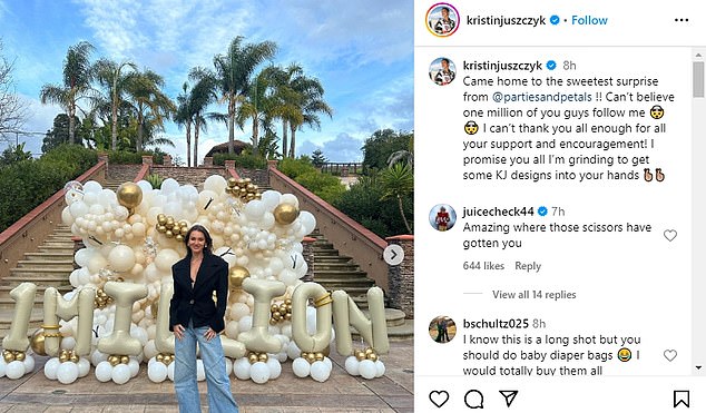 Kristin Juszczyk shared her 1 million social media followers milestone on Instagram on Thursday