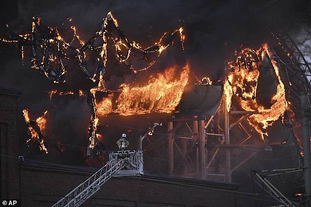 A fire ripped through a water park attraction with several slides at the Scandinavian region's largest funfair, sending a huge plume of black smoke wafting over Gothenburg, Sweden's second-largest city