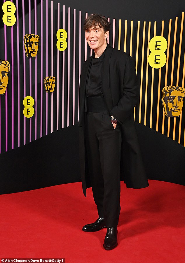 Cillian Murphy, 47, cut a friendly figure as he arrived at the 77th EE British Academy Film Awards held at the Royal Festival Hall on Sunday