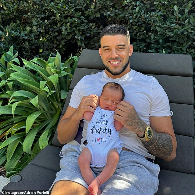 Controversial The Block star Adrian Portelli (pictured) celebrated his 35th birthday on Friday by sharing a new photo of his newborn son with his 300,000 Instagram followers