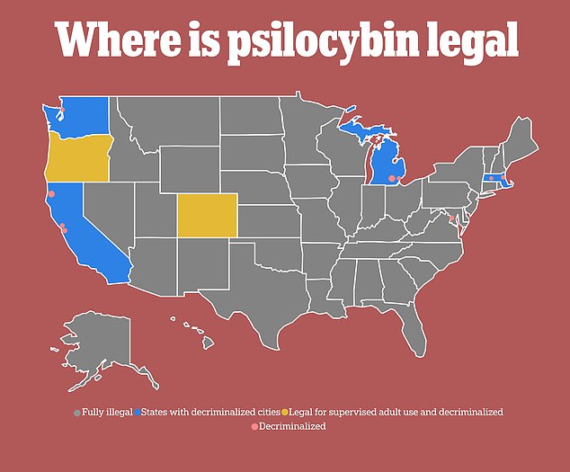 Oregon and Colorado have decriminalized psilocybin, as have several cities, including Washington, DC, Detroit and Seattle