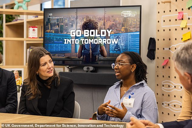 Technology Secretary Michelle Donelan speaks to Arin Ososanya as the government launches its digital skills bootcamp registration drive