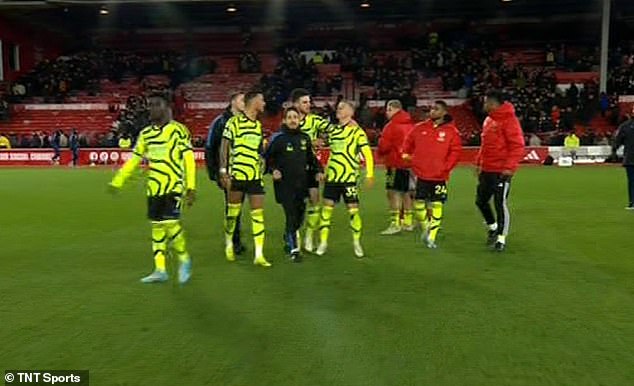 Ben White and Oleksandr Zinchenko were involved in a furious confrontation after the final whistle of the Gunners' 2-1 win over Nottingham Forest on Tuesday evening