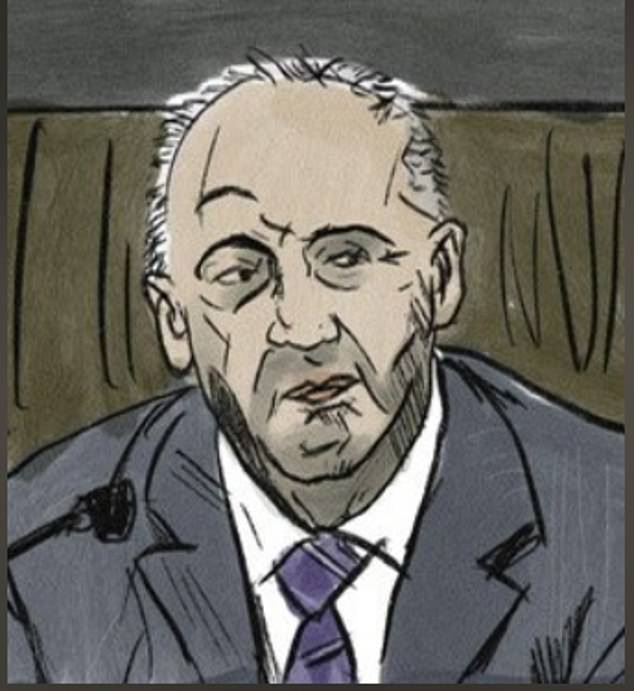 Court sketch of underworld figure Tony Mokbel from his appearance in the Supreme Court of Victoria on Tuesday - he appeared sane despite years behind bars and a brutal attempt on his life in 2019 that saw him repeatedly bashed by prison rivals