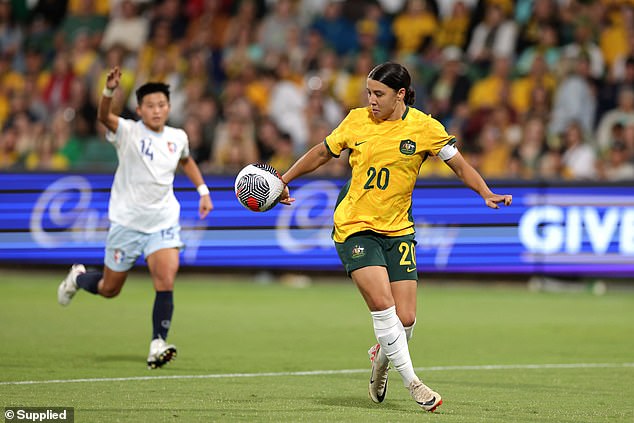 Australian football stars (Sam Kerr is pictured playing for the Matildas) have been given information including their passport details