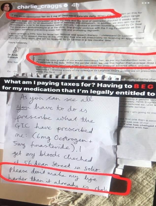 In a plea to her GP to prescribe the medication, Mrs Craggs wrote: 'Please don't make my life more difficult than it already is'