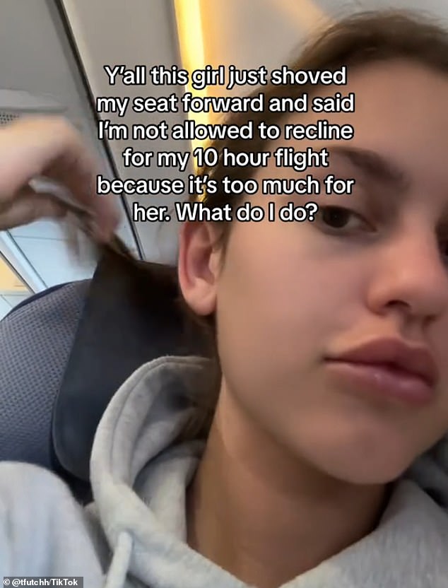 She said she was on a 10-hour flight heading back to Florida when she decided to recline her seat, but her need for more space sent the passenger chasing after her in a fiery frenzy.