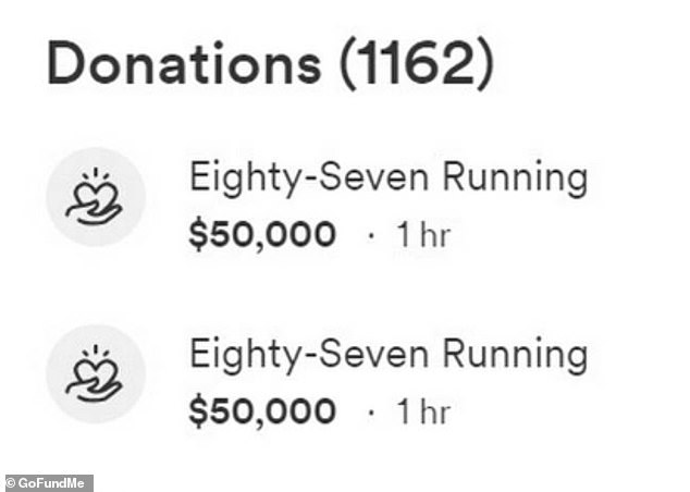 Kelce made the gift via GoFundMe, which shows two $50,000 donations from his charity