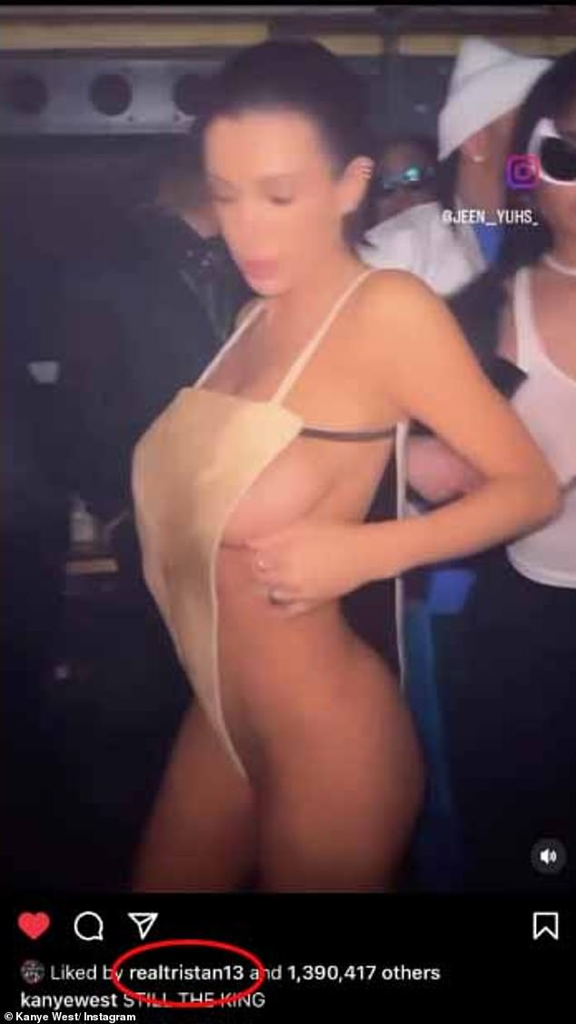 Tristan Thompson has been ridiculed by eagle-eyed fans who spotted him liking a video of Kanye West's wife Bianca Censori dancing in a racy outfit