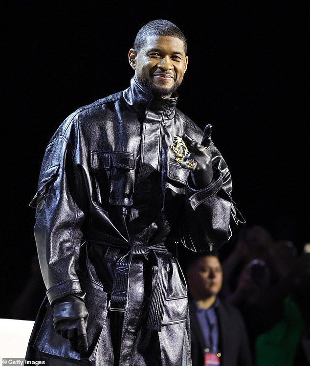 Usher speaks on stage during the Super Bowl LVIII press conference at the Mandalay Bay Convention Center on February 8, 2024 in Las Vegas