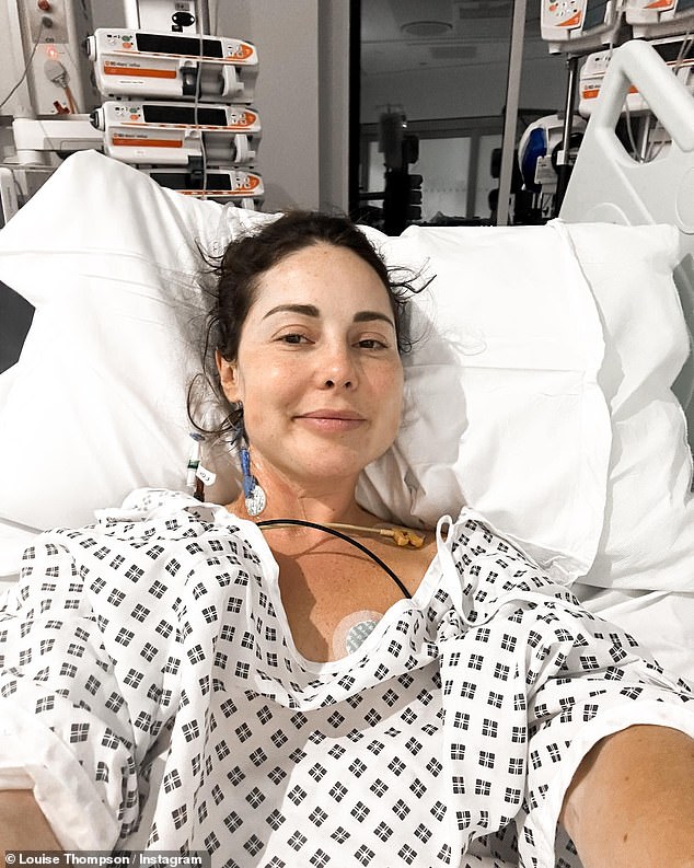 Louise Thompson, 33, was forced to rush home from Antigua after losing 'cups of blood every 20 minutes', she revealed on Monday