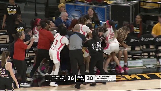 A brawl broke out during South Mississippi's third quarter against Arkansas State