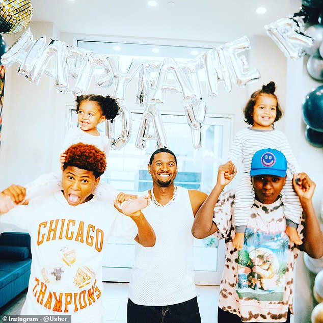 Usher and his kids on Instagram, June 2023. The artist shares sons, 15-year-old Usher (AKA Cinco) V, and Naviyd Ely, 14, with his first wife Tameka Foster, as well as a daughter, Sovereign Bo, 3, and a one-year-old son, Sire Castrello, with Goicoechea