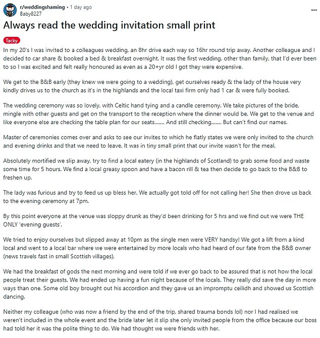 Wedding guest issues stark warning to ALWAYS read the small