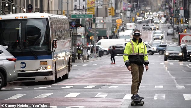 Apple's safety information didn't stop YouTuber Casey Neistat (above) from skateboarding down a Manhattan bus lane while wearing the headset during his review - a stunt that earned him more than 4 million views in just 48 hours.