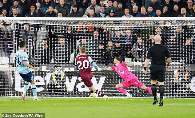 The attacker completed a move from close range to put West Ham 2-0 after seven minutes