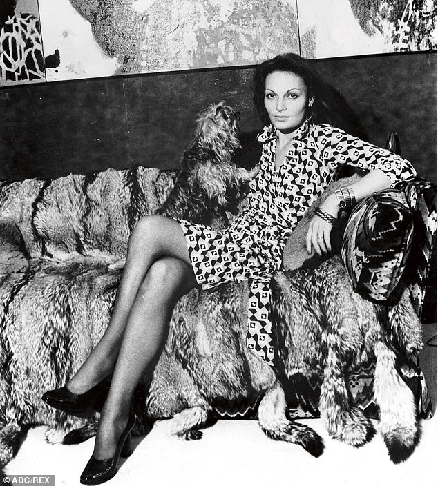 Diane von Furstenberg in an early version of her silk jersey wrap dress, 1973