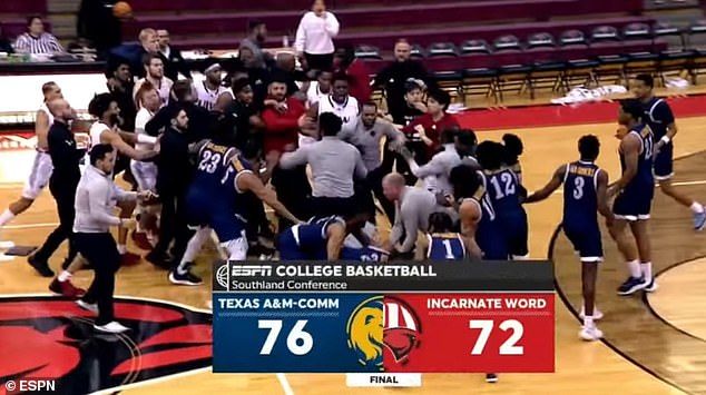 A huge brawl broke out Monday between Texas A&M-Commerce and Incarnate Word