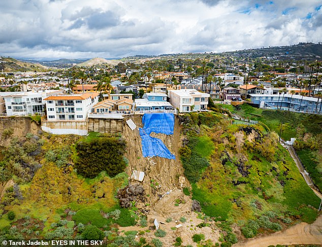 Aerial photos show aftermath of cliff collapse after extreme weather in Southern California threatens multi-million dollar homes