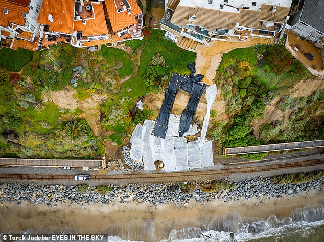 San Clemente, California - Aerial photos show the aftermath of the cliff collapse after extreme weather in Southern California threatened multimillion-dollar homes earlier this month