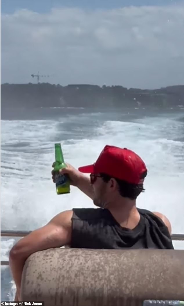 On Instagram, Nick posted a video of himself getting soaked as the ship sped through the harbour