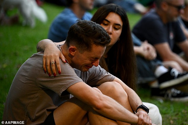 Many of those gathered at Green Park in Darlinghurst (pictured) struggled to keep their emotions in check