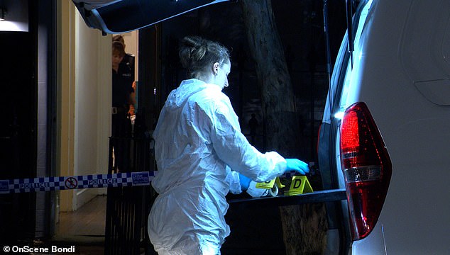 Forensics are being carried out outside Mr Baird's $1.5 million rented Paddington home