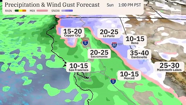 Snow accumulations between three and six feet for Lake Tahoe communities and wind gusts up to 75 mph at lower elevations and above 115 mph across the Sierra ridges are expected through 10 a.m. Sunday