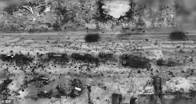 Aerial photos released by the IDF claim to show the scene as Palestinians tried to get food from aid trucks in Gaza