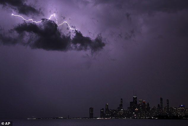 According to meteorologist Chris Vagasky, who works at the University of Wisconsin-Madison, lightning strikes kill or maim about 250,000 people worldwide every year.  Above, lightning strikes over Chicago during two days of unseasonably warm weather, February 27, 2024