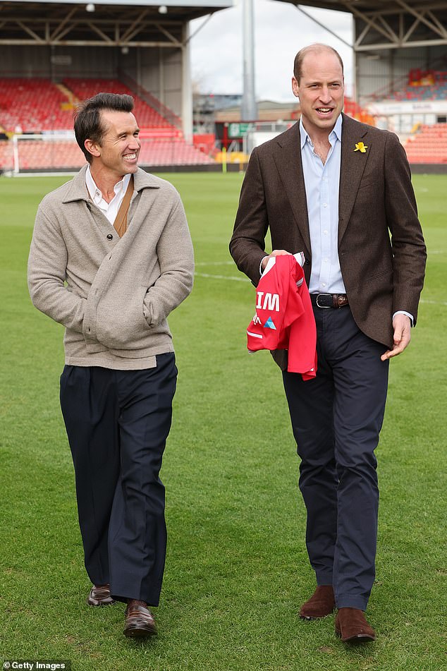 Wrexham AFC co-owner Rob McElhenney with Prince William at the Racecourse Ground today