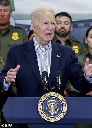 US President Joe Biden speaks at the US Border Patrol station in Brownsville, Texas, US