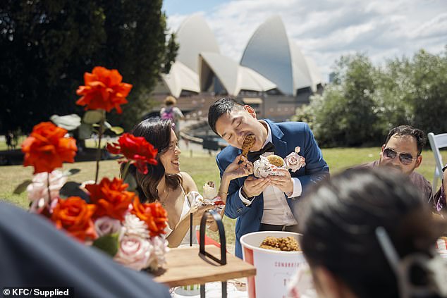 The dentists had a picnic on the Bennelong Lawn after the ceremony after getting married at the Opera House