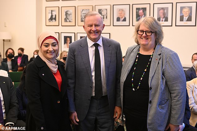 Senator Linda White (right) pictured next to Prime Minister Anthony Albanese