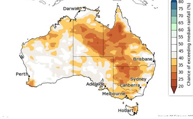 The percentage chance that the average rainfall will be exceeded.  Image: BOM