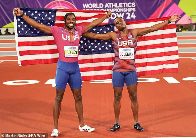 Coleman (right) said he was 'happy to secure the win' and set his sights on the 2024 Olympic Games in Paris