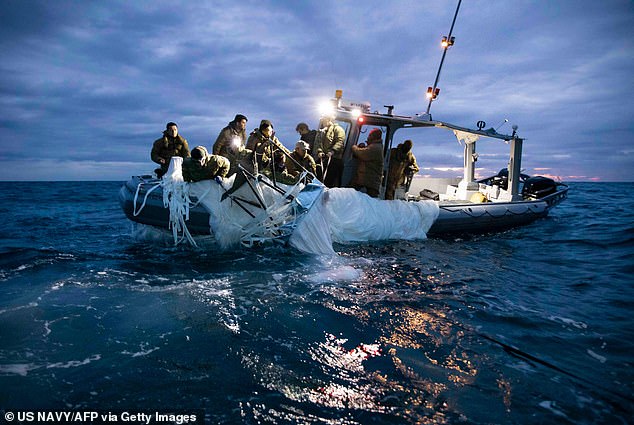 Navy sailors recovered parts of the spy balloon after a US jet shot it down off the coast of South Carolina last year