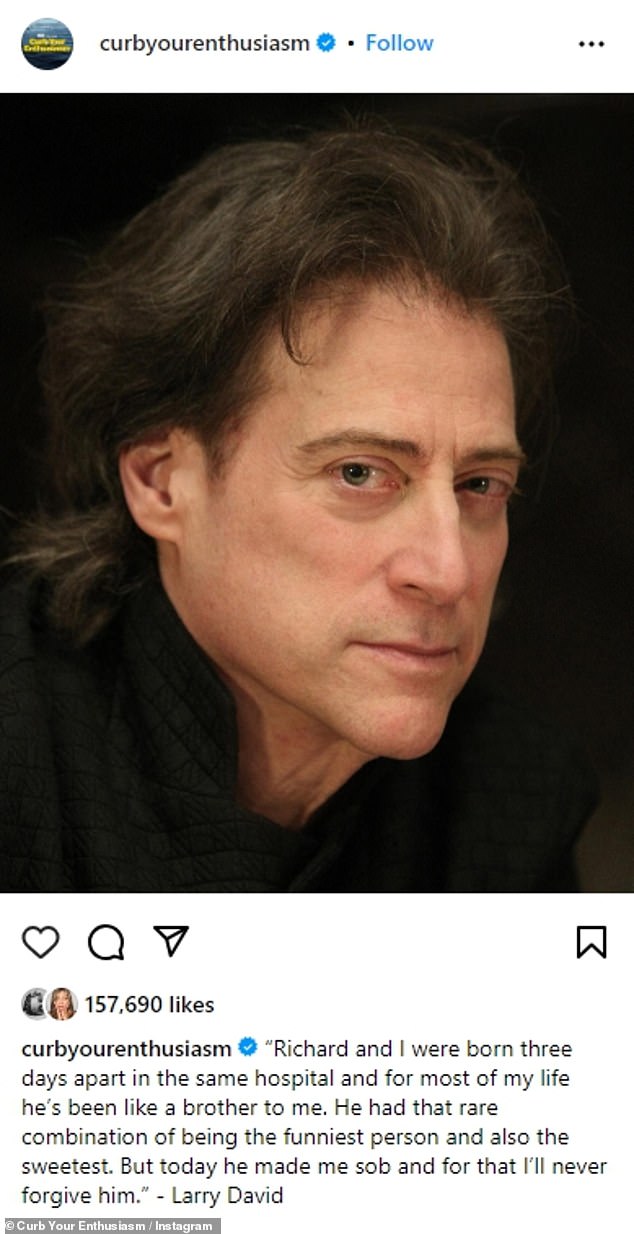 The Emmy winner paid a heartfelt tribute to his late friend on the Curb Your Enthusiasm Instagram page