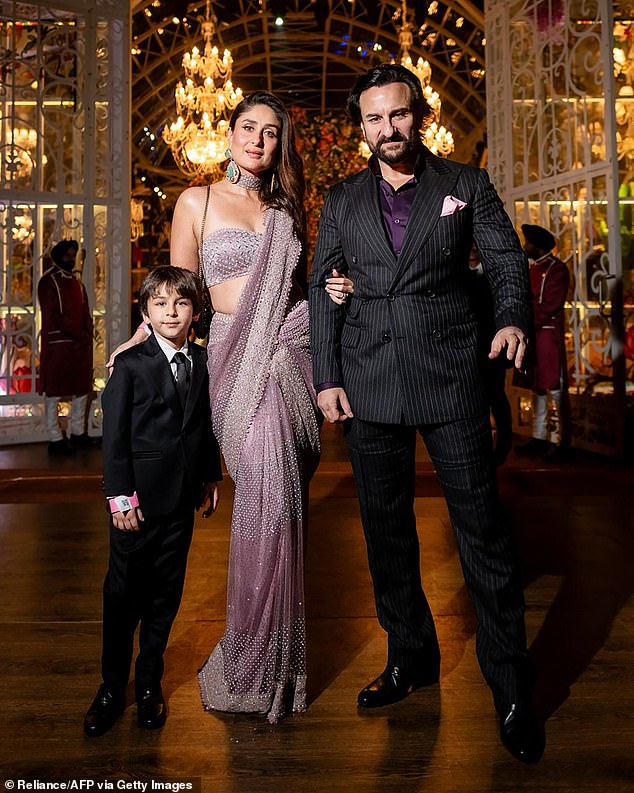 Bollywood actor Saif Ali Khan (right) with his wife and actress Kareena Kapoor Khan during the festivities